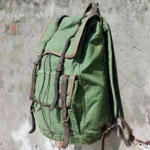 Vintage Top Leather Washed Canvas Backpack Army Green Shoulders Bag ...