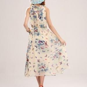 Print Pattern Chiffon Long Maxi Dress Beach Dress