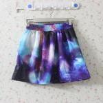 Fantasy Purple And Blue Galaxy Print Elastic Skirt