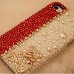 Red And White Pearls Unique Diy Iphone 4 Case..