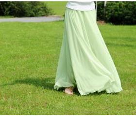 Mint Green Stylish Chiffon Long Maxi Skirt on Luulla
