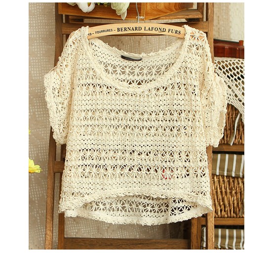 Kawaii Cute Short Sleeved Hollow Out Crochet T-shirt Tops
