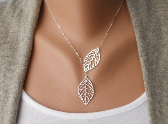 Necklace-antique Silver Two Leafs Necklace Alloy Chain