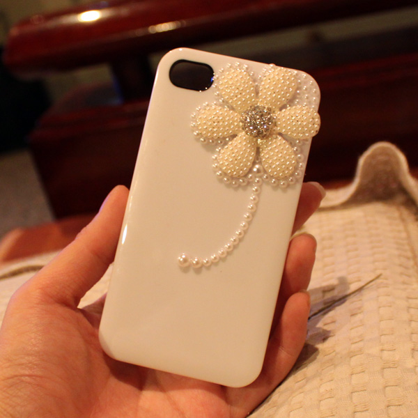 Pearl Daisy Cute Iphone 4 Case,cute Iphone 4 Case, Floral Iphone 4 Case, Rhinestone Iphone 4 Case