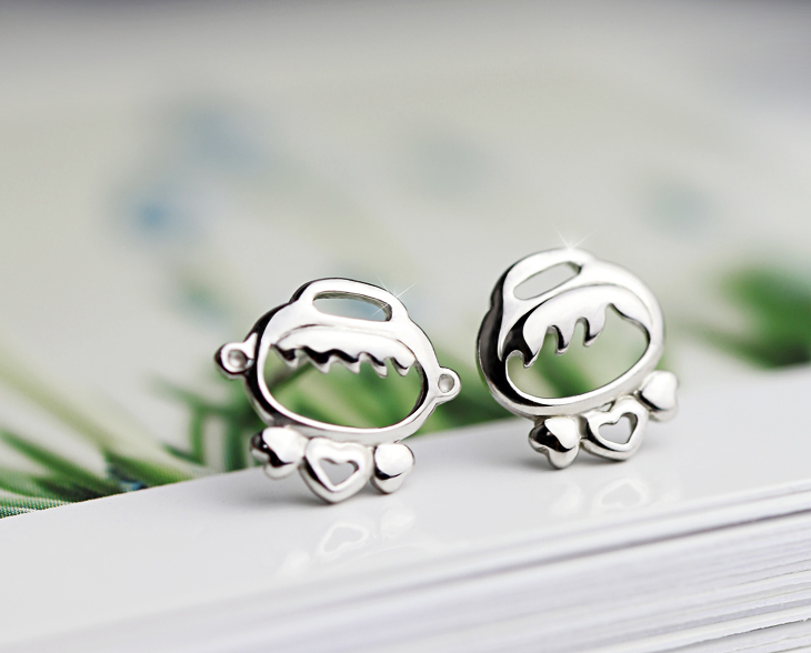 Tiny Cute Girl And Boy Sterling Silver Stud Earrings