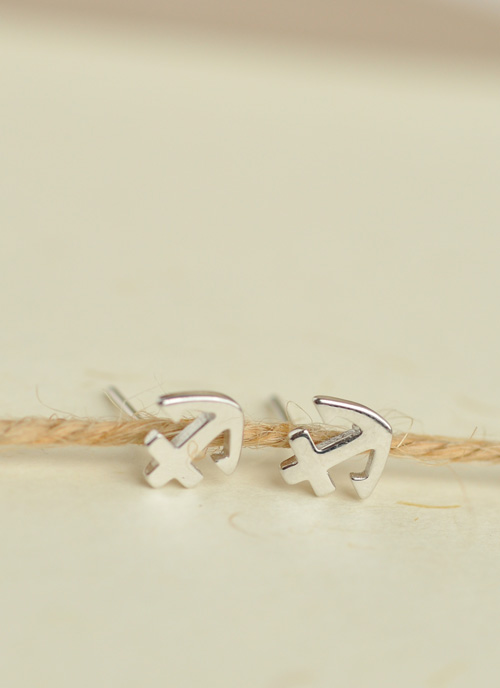 Tiny Anchor Shaped Stud Earrings