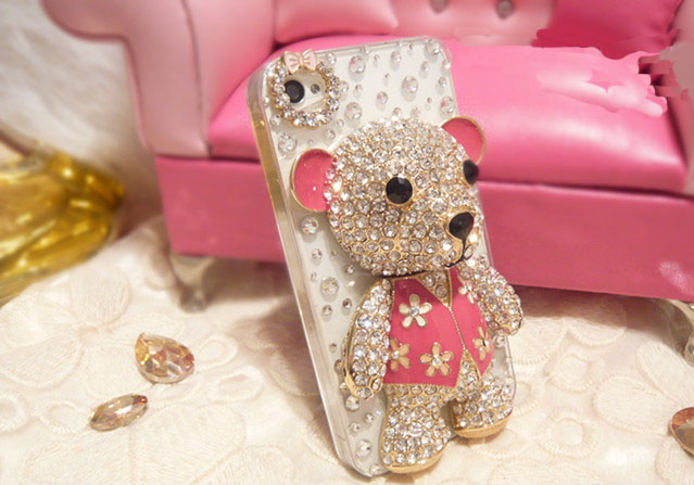 3d Bling Iphone 4 Case, Rhinestone Bear Iphone 4 Case 3d Clear Iphone Case For Girls
