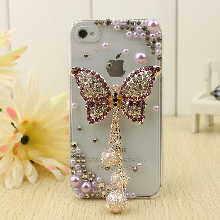 Crystal Iphone 4 Cover Case With Rhinestone Butterfly Charm Cute Iphone 4 Case For Girls