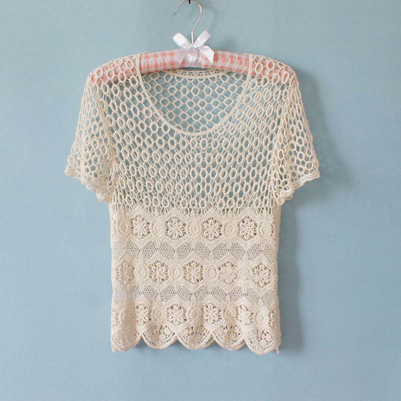 Japanese Style Crochet Lace Shortsleeved T-shirt