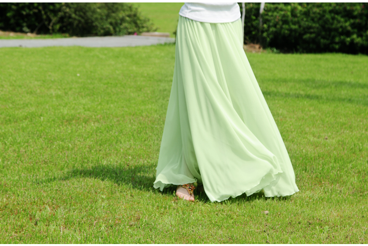 Mint Green Stylish Chiffon Long Maxi Skirt