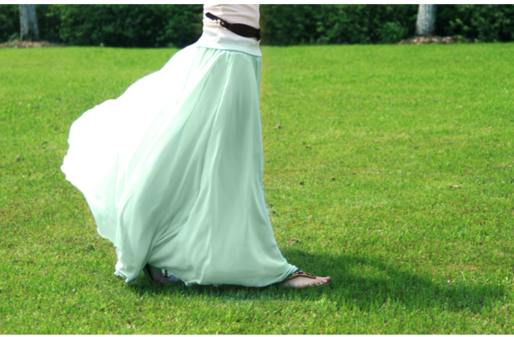 Green Stylish Chiffon Long Maxi Skirt on Luulla