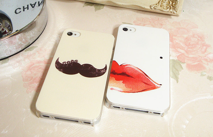 Cute Mustache And Lip Iphone 4 Case, Iphone Case, Cute Couple Case, Simple Unique Iphone 4 Case