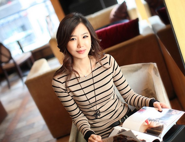Lovely Womens Casual Long Sleeve Stripe T-shirt Tops Tee