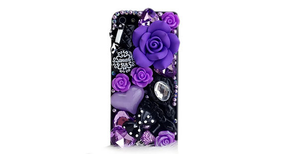 3d Bling Iphone 4 Case, 3d Bling Iphone 5 Case Purple Flower Handbag Cute Iphone 4 Case